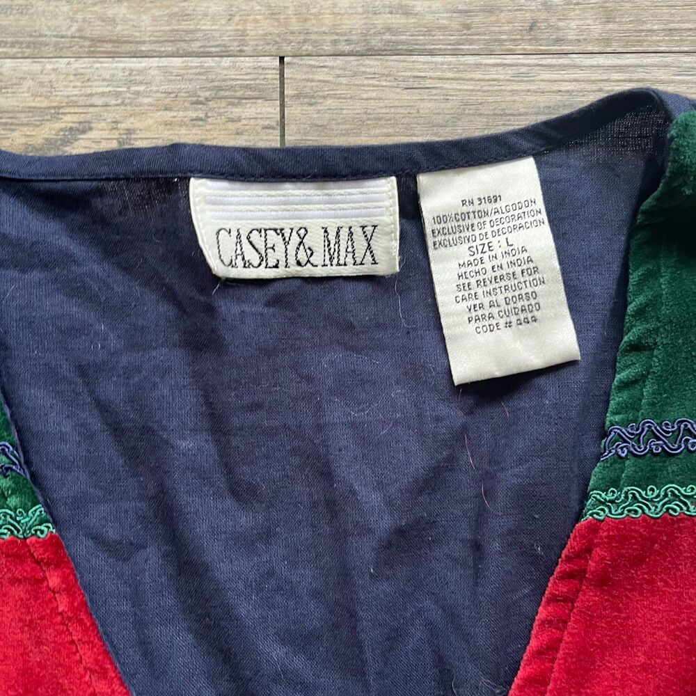 Vintage Vest Embroidered Women's Large Casey & Max Floral Velvet Unique 90s - Picture 4 of 7